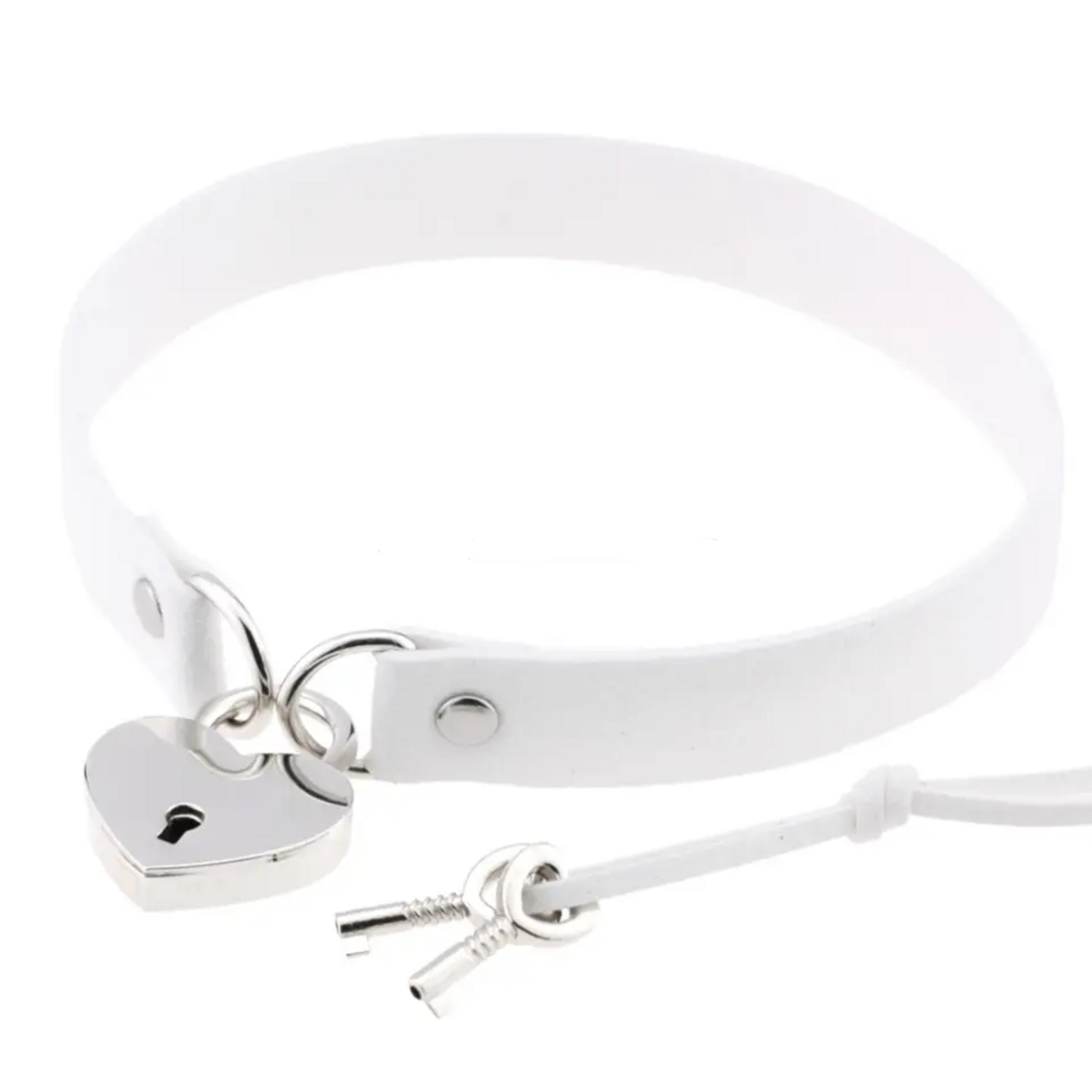 Touch of Fur REAL COW HIDE COLLAR/CHOKER WITH HEART LOCK - White