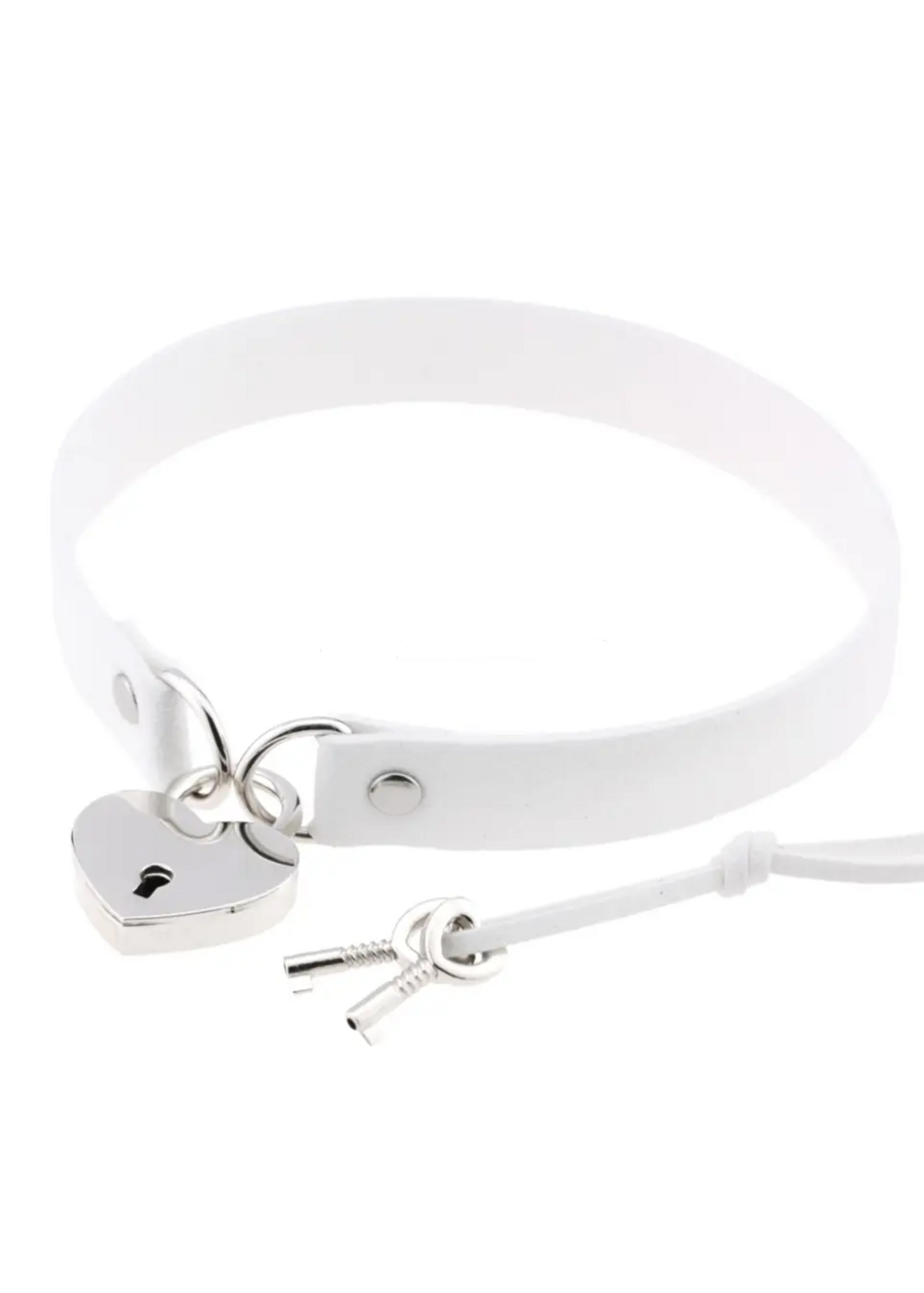 Touch of Fur REAL COW HIDE COLLAR/CHOKER WITH HEART LOCK - White