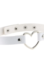 Touch of Fur Adjustable Soft Leather Heart Collar - White