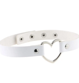 Touch of Fur Adjustable Soft Leather Heart Collar - White