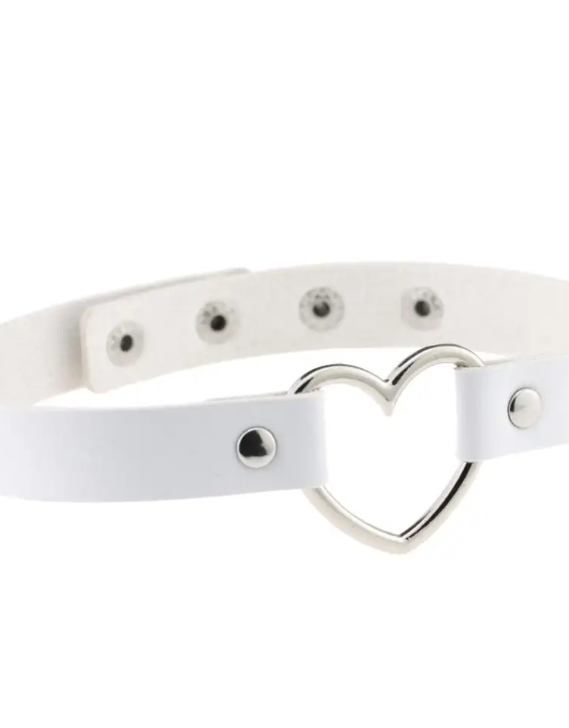 Touch of Fur Adjustable Soft Leather Heart Collar - White