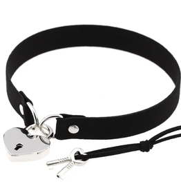 Touch of Fur REAL COW HIDE COLLAR/CHOKER WITH HEART LOCK - black