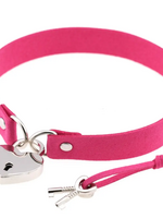 Touch of Fur REAL COW HIDE COLLAR/CHOKER WITH HEART LOCK - hot pink