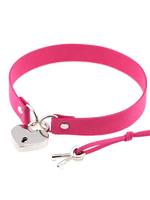 Touch of Fur REAL COW HIDE COLLAR/CHOKER WITH HEART LOCK - hot pink