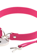 Touch of Fur REAL COW HIDE COLLAR/CHOKER WITH HEART LOCK - hot pink