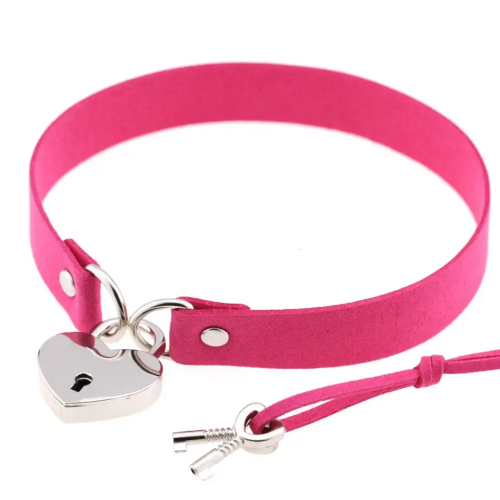 Touch of Fur REAL COW HIDE COLLAR/CHOKER WITH HEART LOCK - hot pink