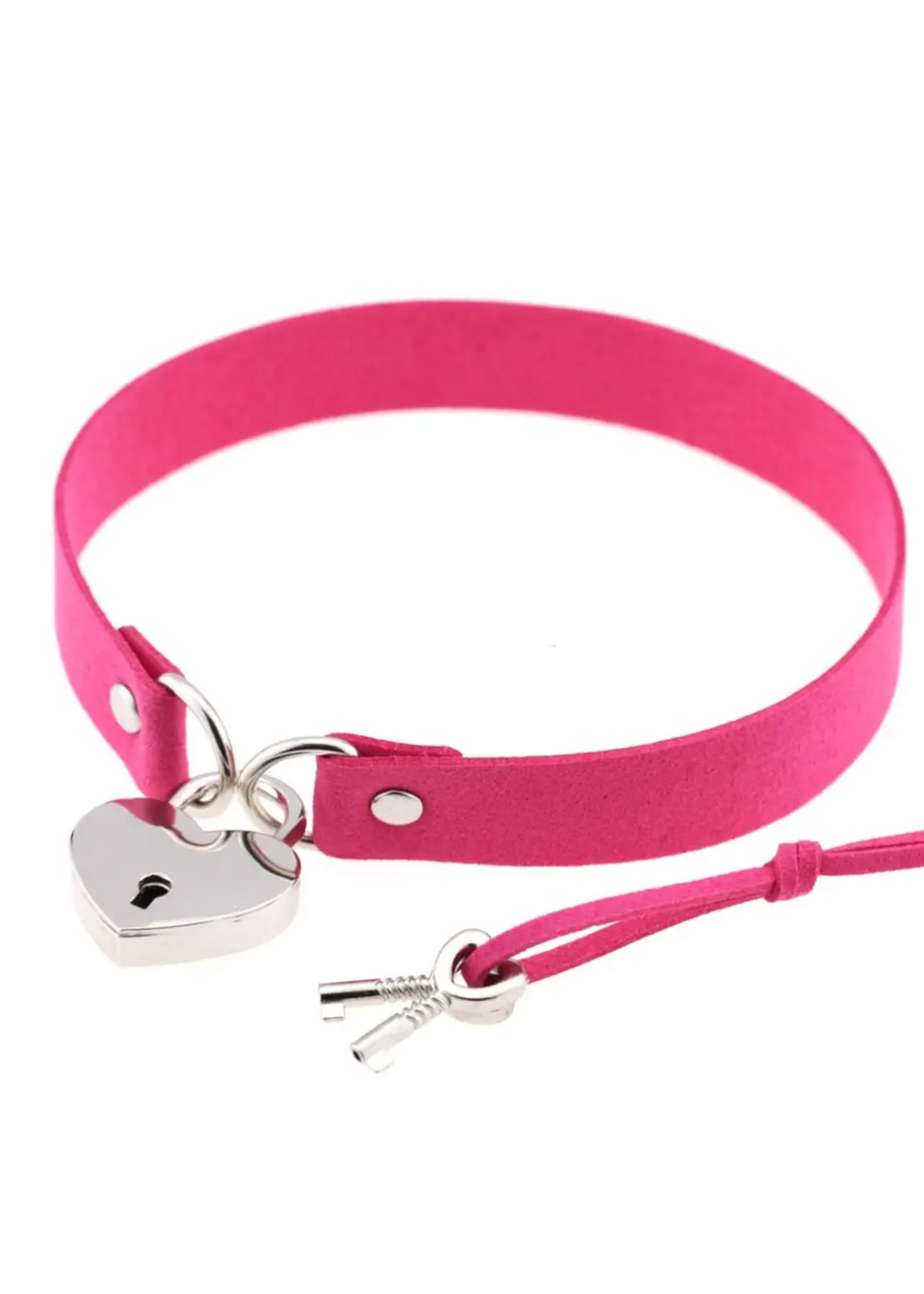 Touch of Fur REAL COW HIDE COLLAR/CHOKER WITH HEART LOCK - hot pink