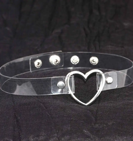 Touch of Fur Adjustable Soft Leather Heart Collars - Clear