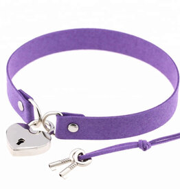 Touch of Fur REAL COW HIDE COLLAR/CHOKER WITH HEART LOCK - Purple