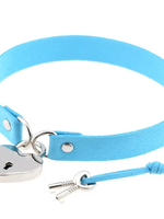 Touch of Fur REAL COW HIDE COLLAR/CHOKER WITH HEART LOCK - Turquoise