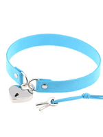 Touch of Fur REAL COW HIDE COLLAR/CHOKER WITH HEART LOCK - Turquoise