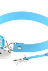 Touch of Fur REAL COW HIDE COLLAR/CHOKER WITH HEART LOCK - Turquoise