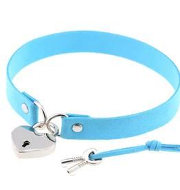 Touch of Fur REAL COW HIDE COLLAR/CHOKER WITH HEART LOCK - Turquoise