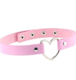 Touch of Fur Adjustable Soft Leather Heart Collar - Light Pink