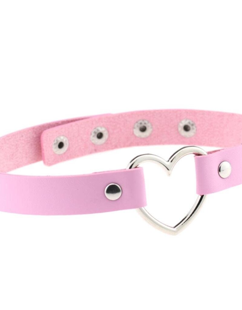 Touch of Fur Adjustable Soft Leather Heart Collar - Light Pink