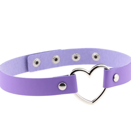 Touch of Fur Adjustable Soft Leather Heart Collar - Lavender