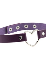 Touch of Fur Adjustable Soft Leather Heart Collar - Purple