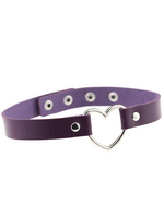 Touch of Fur Adjustable Soft Leather Heart Collar - Purple