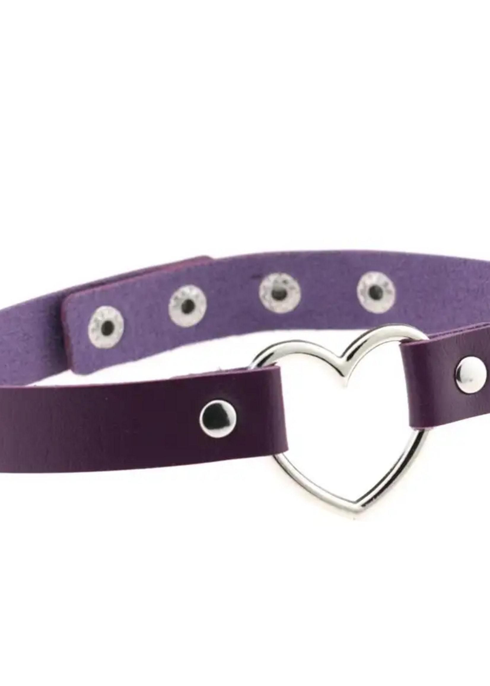 Touch of Fur Adjustable Soft Leather Heart Collar - Purple