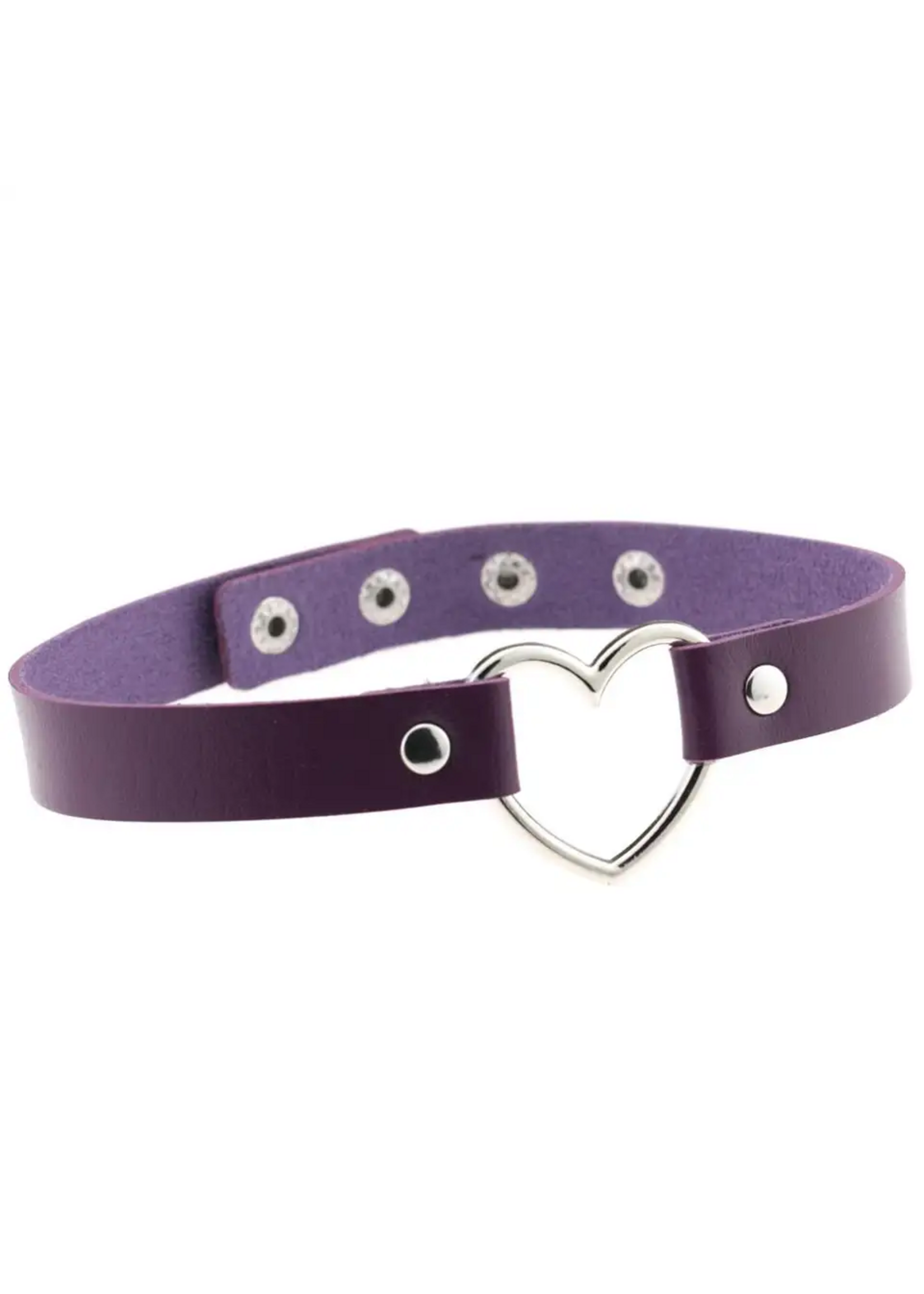 Touch of Fur Adjustable Soft Leather Heart Collar - Purple