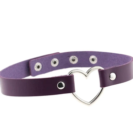 Touch of Fur Adjustable Soft Leather Heart Collar - Purple