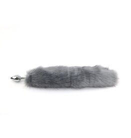 Touch of Fur 23-25" Grey Faux Fur Tail on Medium Stainless Steel