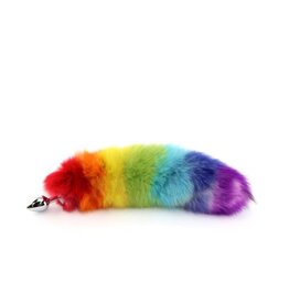 Touch of Fur 14-17" white fox dyed rainbow -  stainless steel plug - small