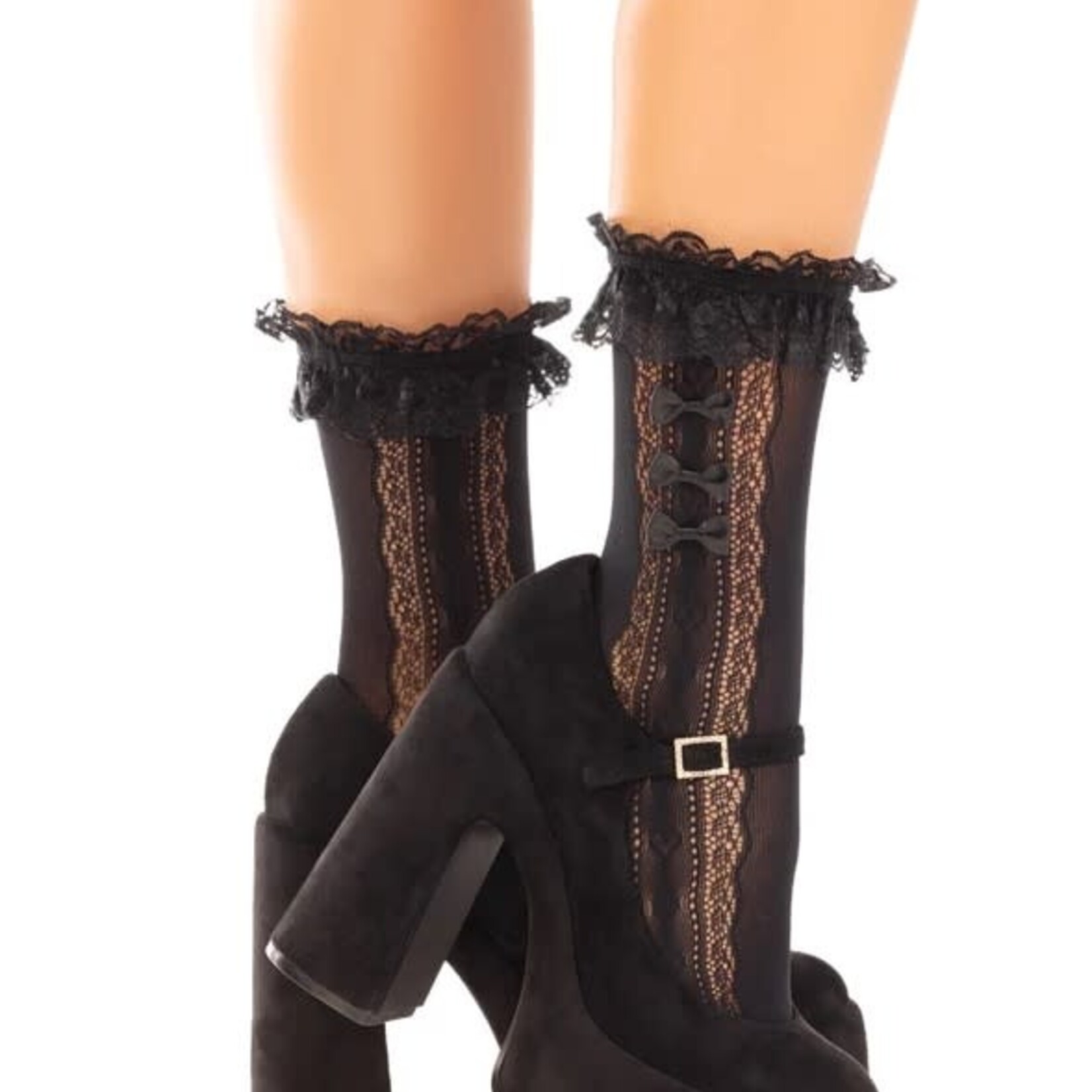 Leg Avenue Leg Avenue Lace Ruffle Nylon Anklet with Mini Bow and Heart Accents - O/S