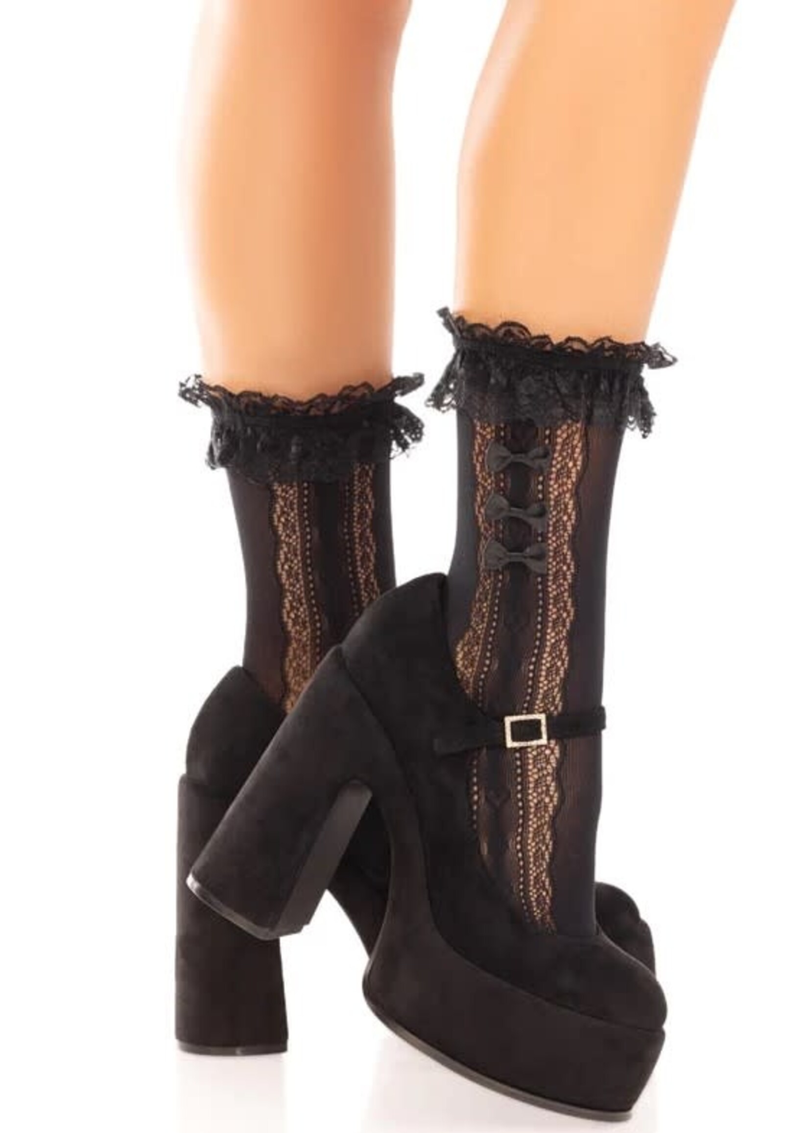 Leg Avenue Leg Avenue Lace Ruffle Nylon Anklet with Mini Bow and Heart Accents - O/S
