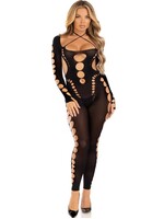 Leg Avenue Opaque Cut Out Footless Bodystocking - One Size