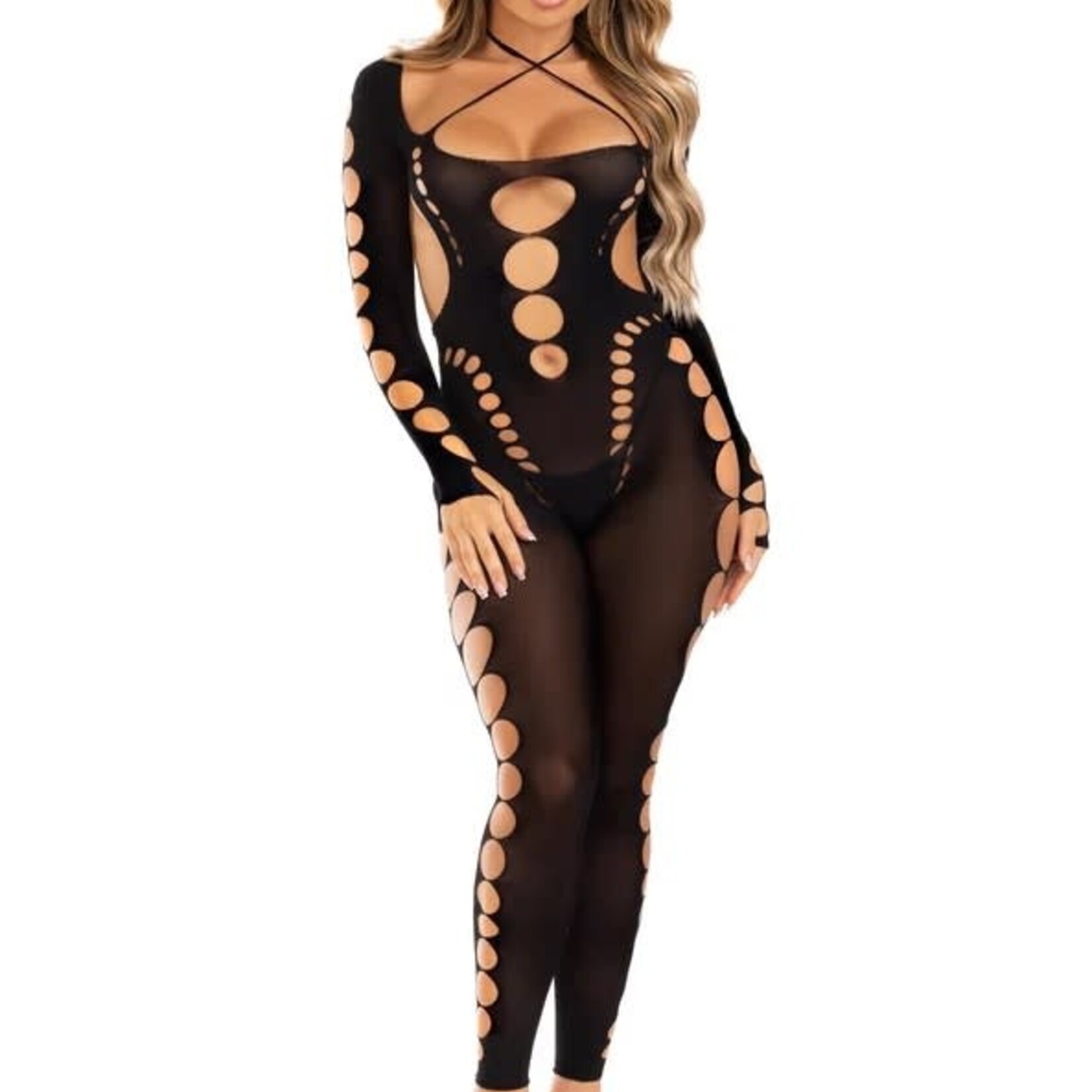 Leg Avenue Opaque Cut Out Footless Bodystocking - One Size