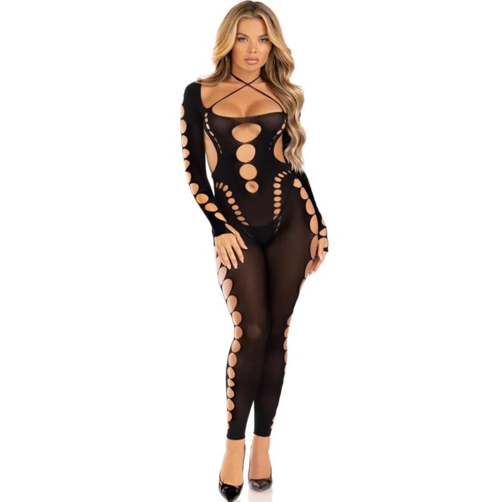 Leg Avenue Opaque Cut Out Footless Bodystocking - One Size