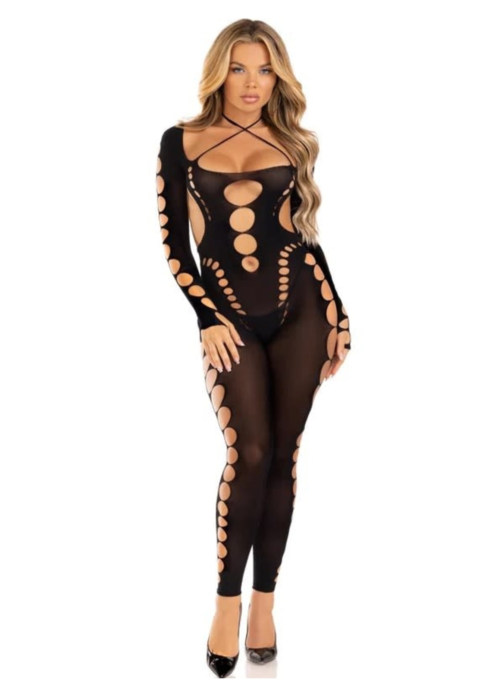 Leg Avenue Opaque Cut Out Footless Bodystocking - One Size