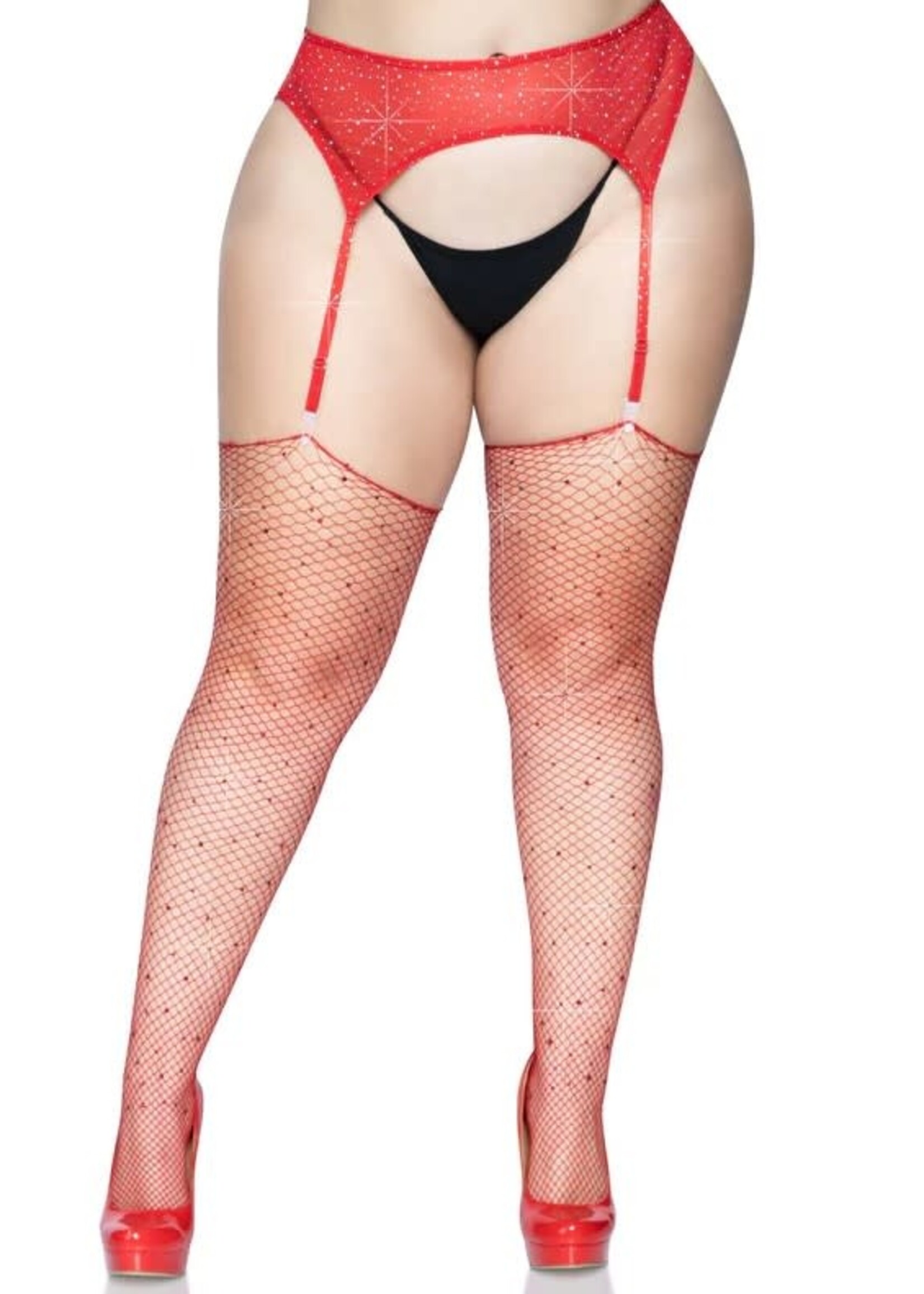 Leg Avenue Rhinestone Fishnet Stockings - Curvy Queen Size