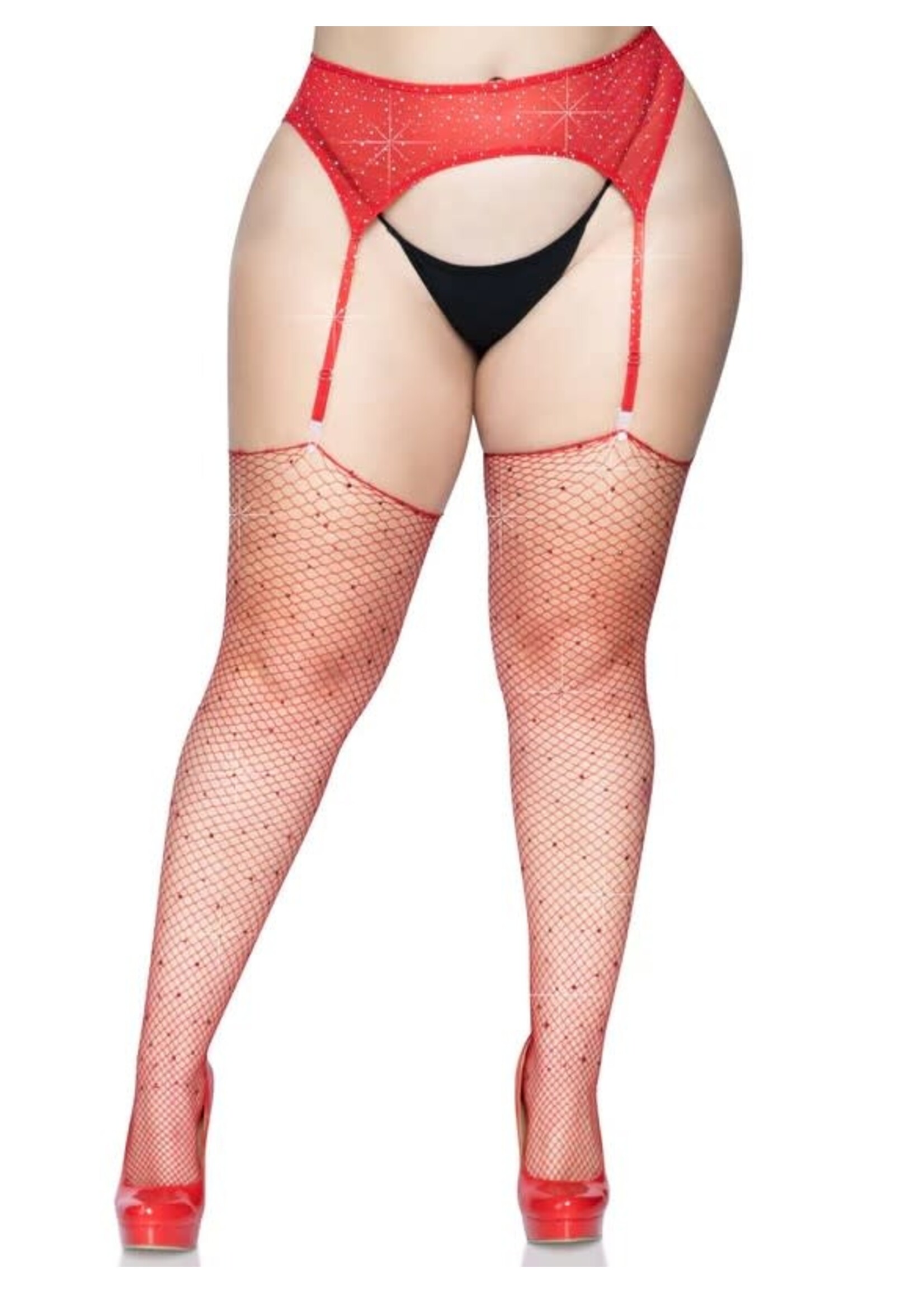 Leg Avenue Rhinestone Fishnet Stockings - Curvy Queen Size