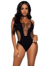 Leg Avenue Seamless Shredded Racer Back Thong Bodysuit - OS