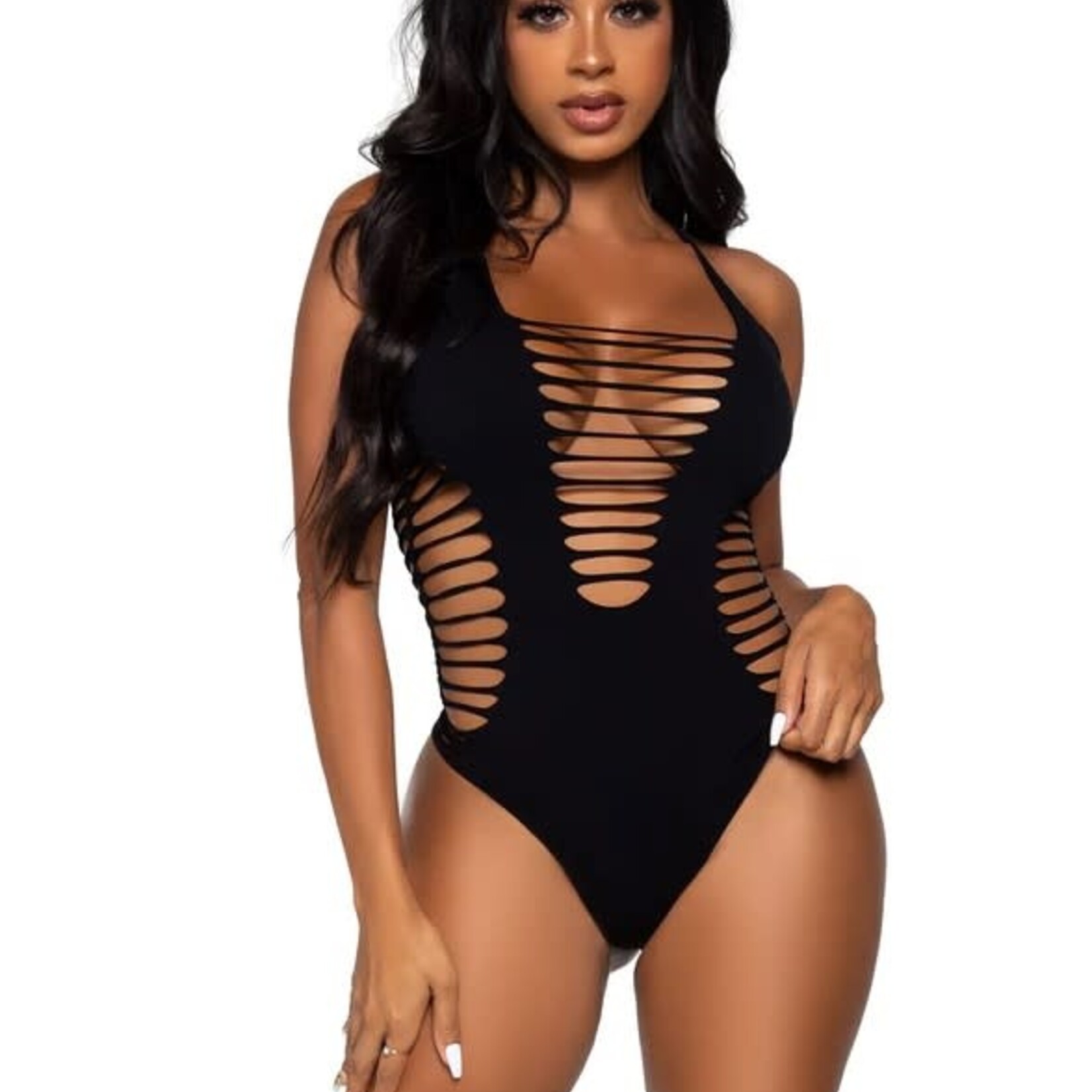 Leg Avenue Seamless Shredded Racer Back Thong Bodysuit - OS