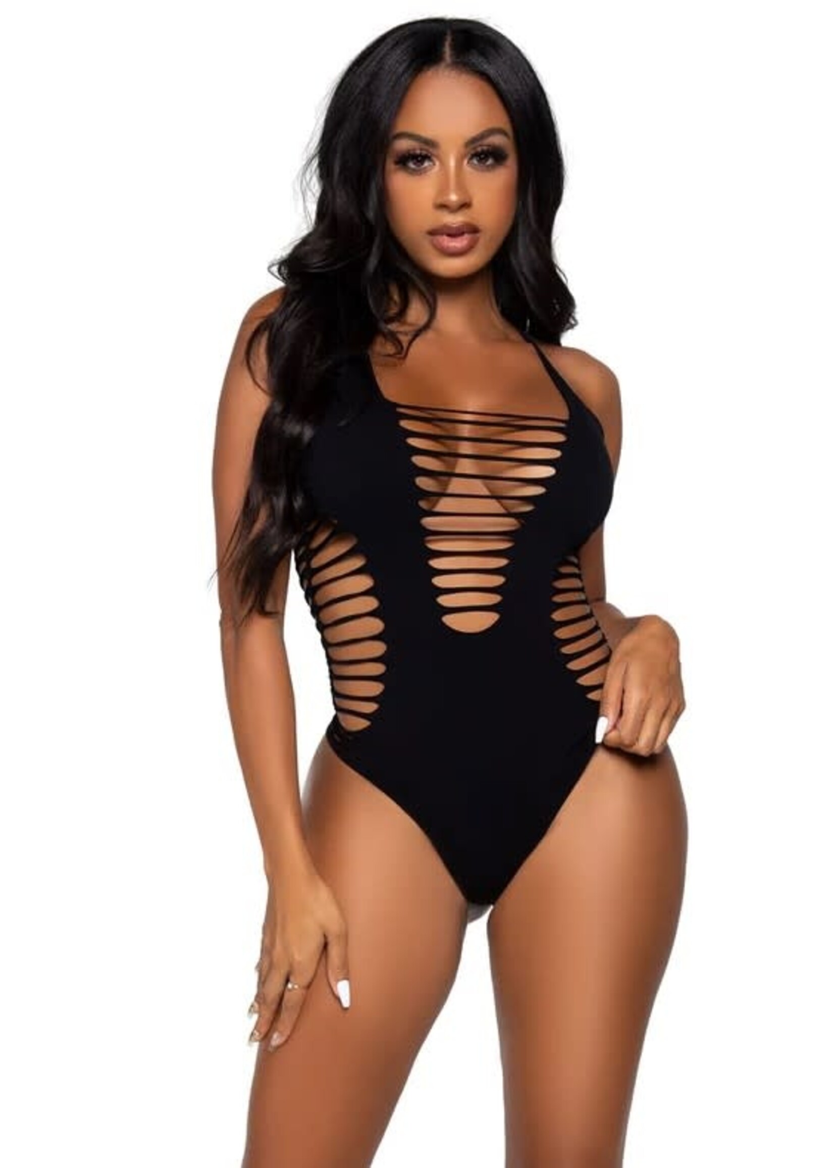 Leg Avenue Seamless Shredded Racer Back Thong Bodysuit - OS