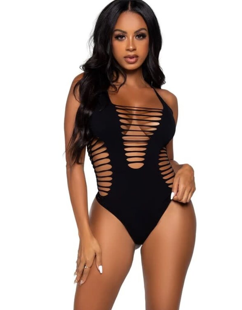 Leg Avenue Seamless Shredded Racer Back Thong Bodysuit - OS