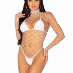 Leg Avenue High Neck Fence Net Long Sleeved Bodysuit - O/S