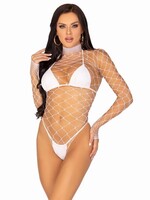 Leg Avenue High Neck Fence Net Long Sleeved Bodysuit - O/S