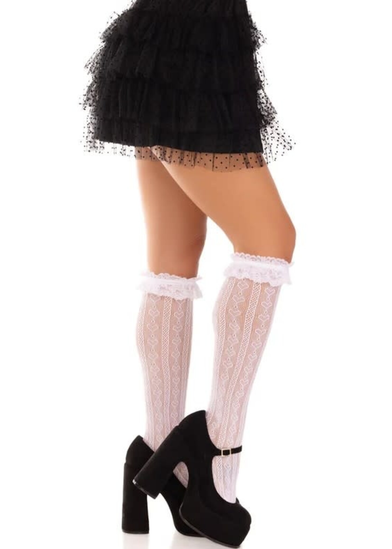 Leg Avenue Leg Avenue Sweetheart Knit Knee Highs with Lace Ruffle Cuff - O/S