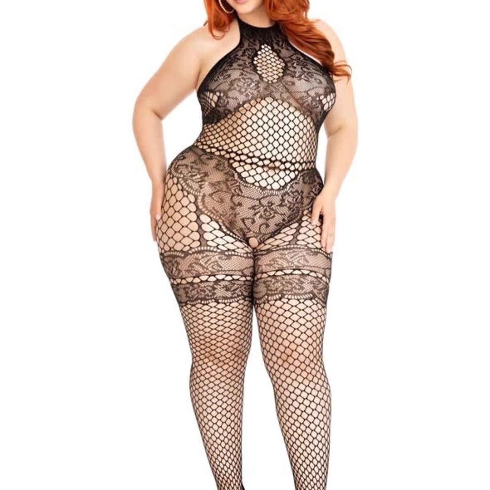 Leg Avenue Net and Lace Crotchless Bodystocking - Curvy Queen 1x/2x