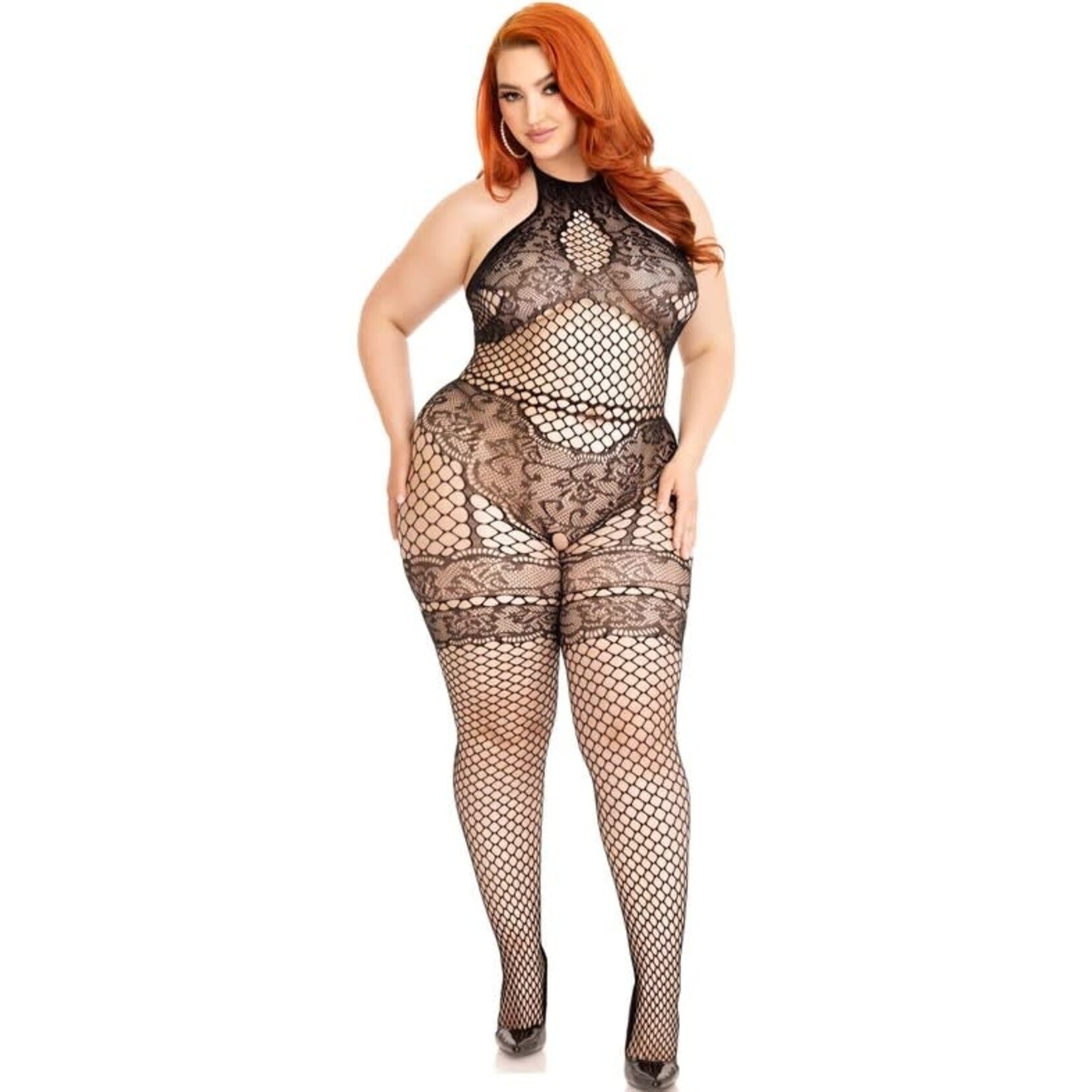 Leg Avenue Net and Lace Crotchless Bodystocking - Curvy Queen 1x/2x