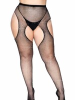 Leg Avenue Rhinestone Fishnet Suspender Pantyhose - Curvy Queen Size