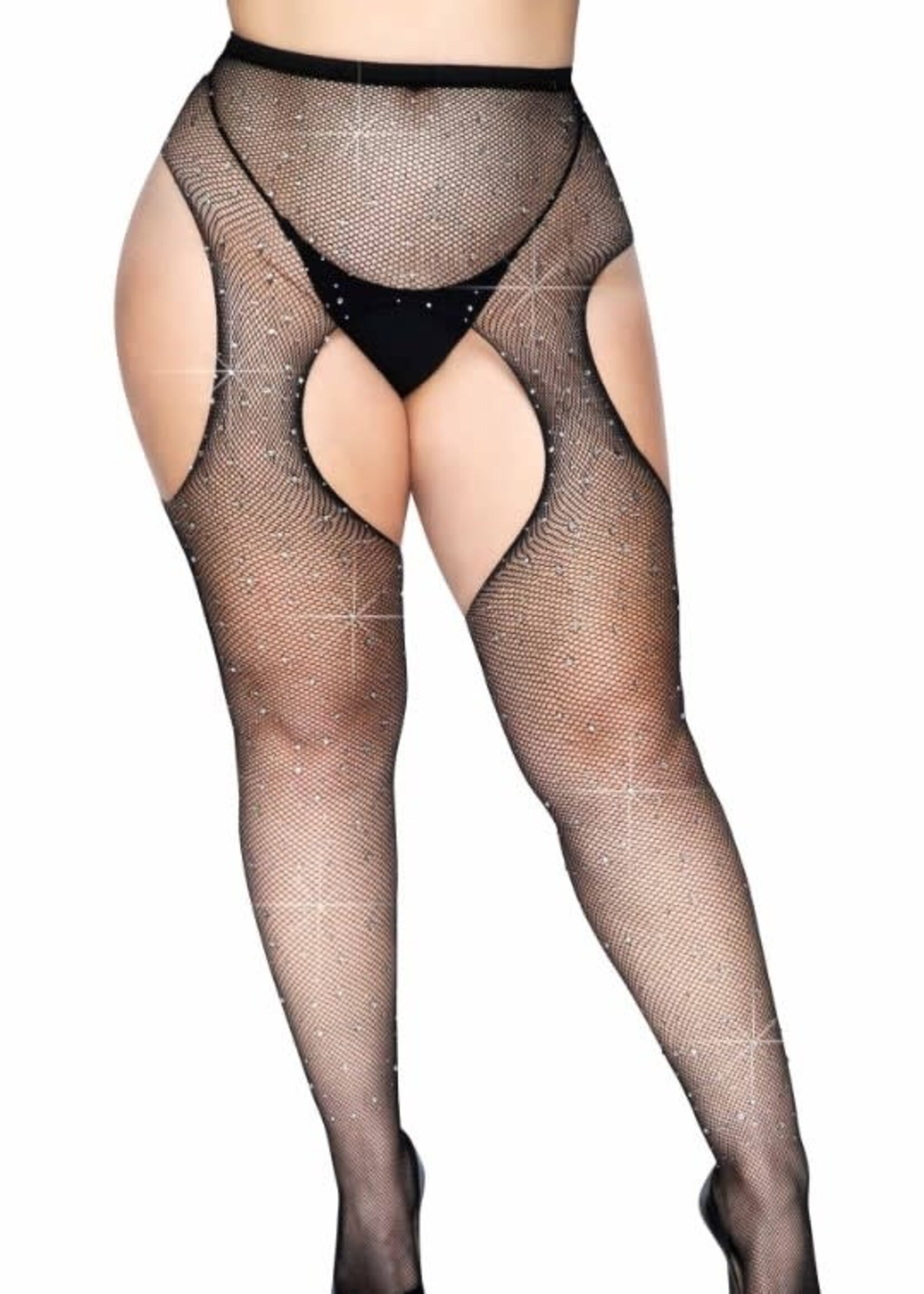 Leg Avenue Rhinestone Fishnet Suspender Pantyhose - Curvy Queen Size