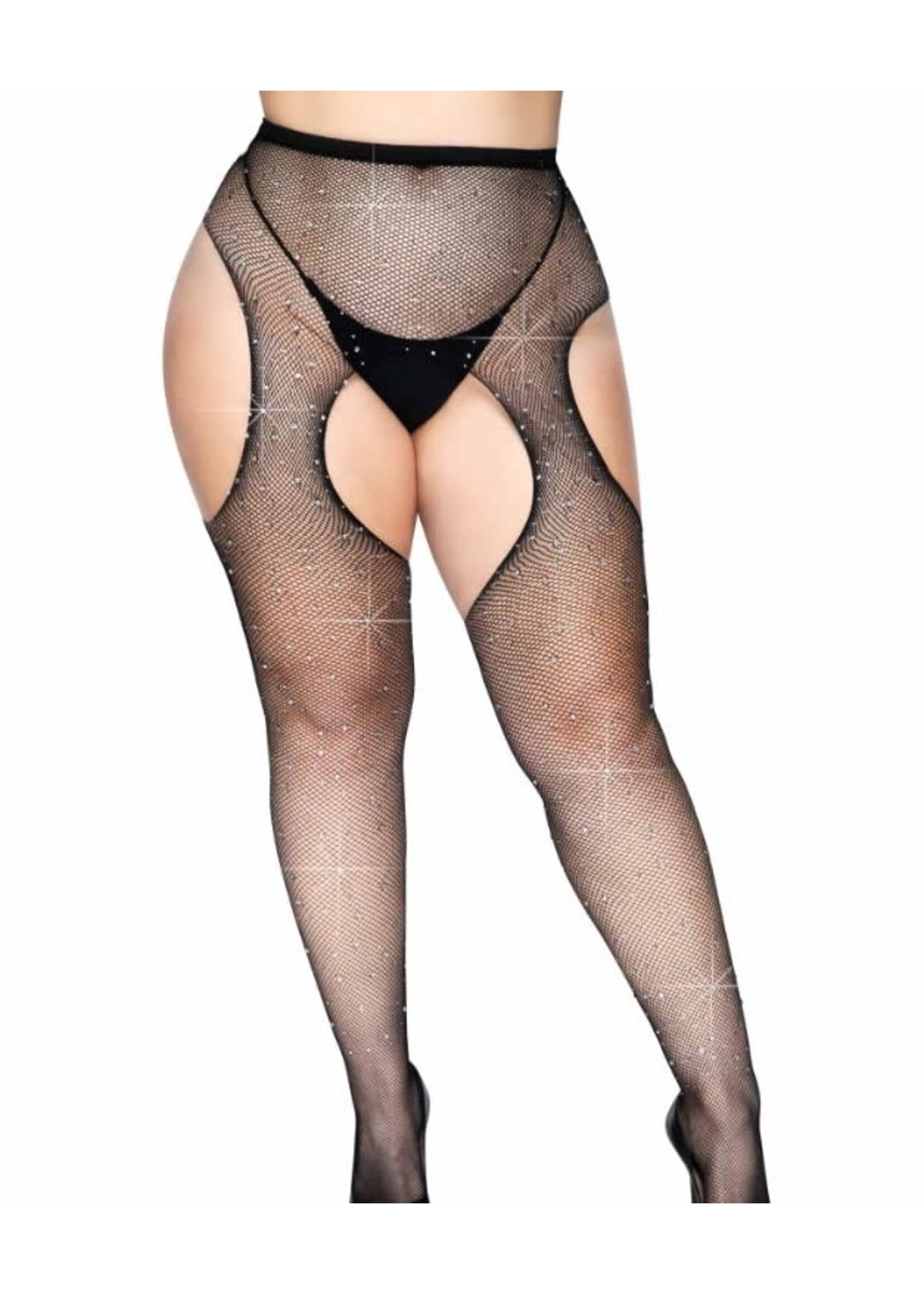Leg Avenue Rhinestone Fishnet Suspender Pantyhose - Curvy Queen Size