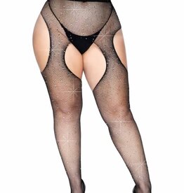 Leg Avenue Rhinestone Fishnet Suspender Pantyhose - Curvy Queen Size