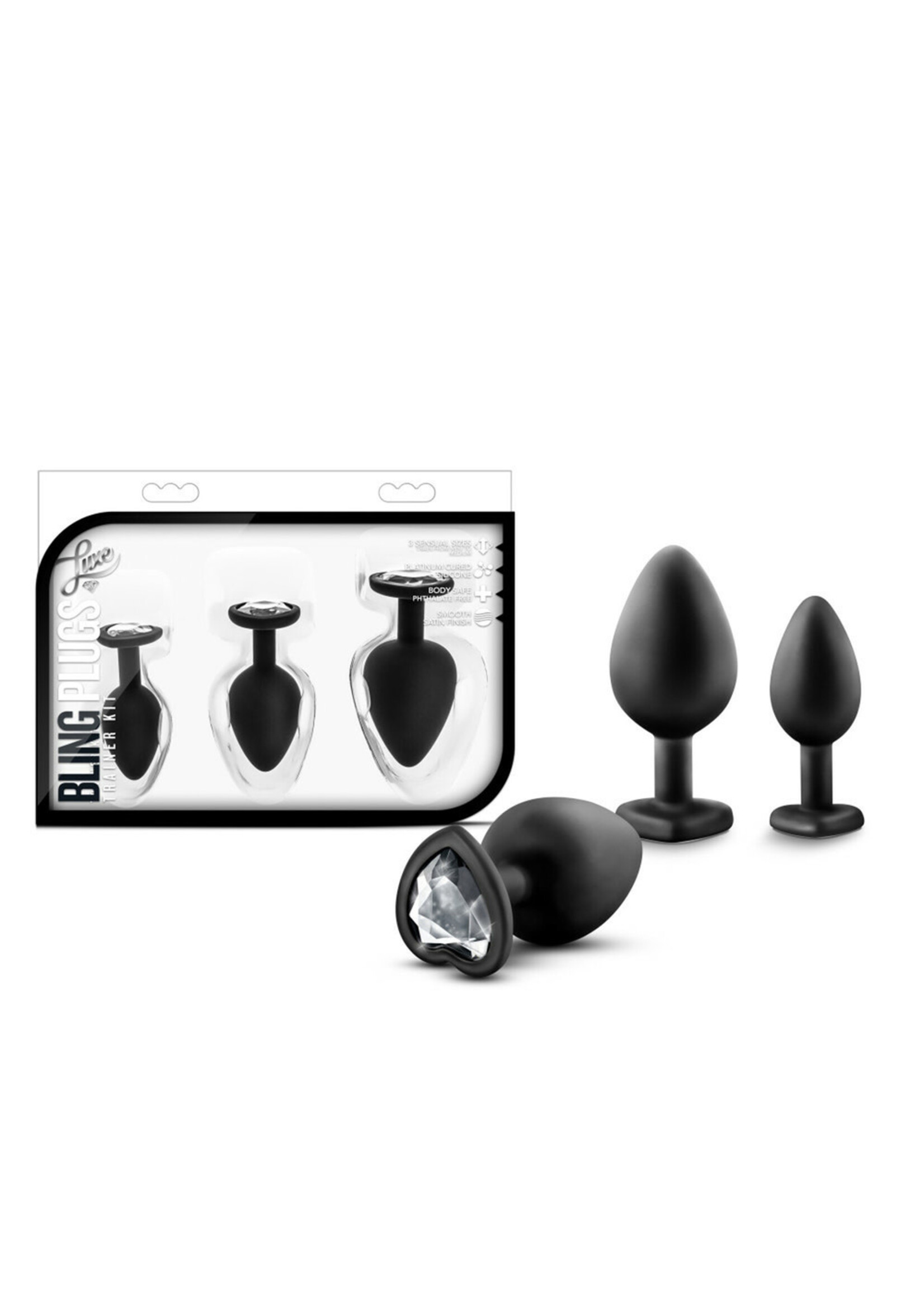 Blush Novelties Luxe - Bling Plugs Training Kit - Black With White Gems