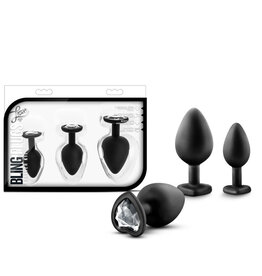 Blush Novelties Luxe - Bling Plugs Training Kit - Black With White Gems